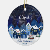 Blue Elegant Snow House Baby's First Christmas Keramik Ornament (Links)