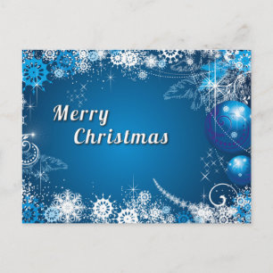 Blue Elegant Snow Stars Balls Tree Frohe Weihnacht Feiertagspostkarte