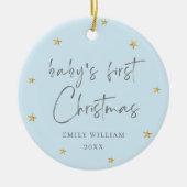 Blue Elegant Star Foto Baby's First Christmas Keramik Ornament (Vorne)