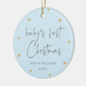 Blue Elegant Star Foto Baby's First Christmas Keramik Ornament (Links)