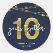 Blue Elegant Strings of Lights 10 Jahre Runder Aufkleber (Vorderseite)