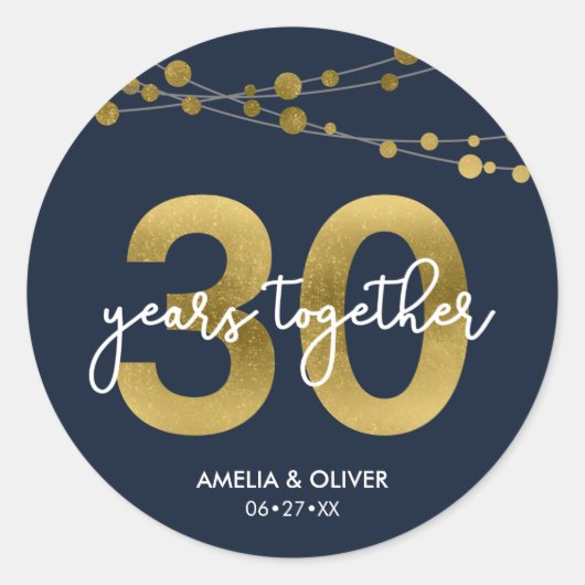 Blue Elegant Strings of Lights 30 Jahre Runder Aufkleber (Vorderseite)