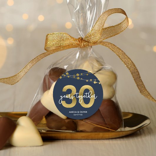 Blue Elegant Strings of Lights 30 Jahre Runder Aufkleber