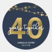 Blue Elegant Strings of Lights 40 Jahre Runder Aufkleber (Vorderseite)