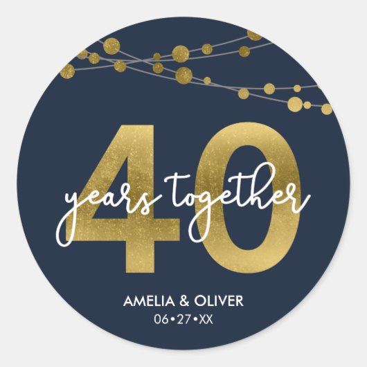 Blue Elegant Strings of Lights 40 Jahre Runder Aufkleber (Vorderseite)