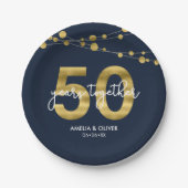 Blue Elegant Strings of Lights 50 Jahre Pappteller (Vorderseite)