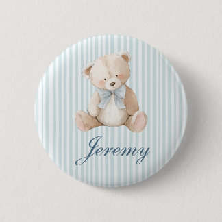Blue Elegant Teddy Bear Button