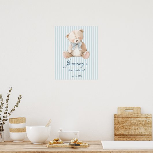 Blue Elegant Teddy Bear Sticker Poster (Küche)