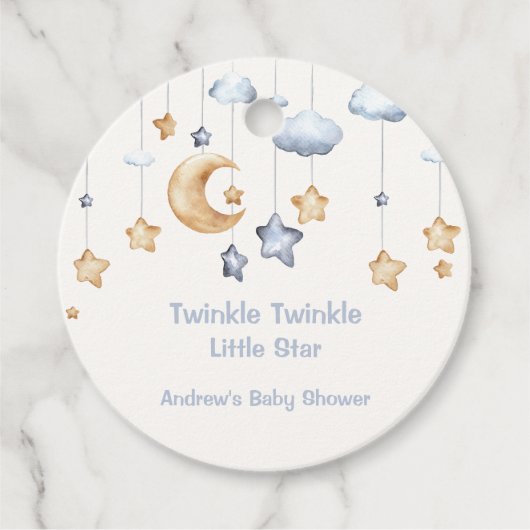 Blue Elegant Twinkle Twinkle Baby Dusche Geschenkanhänger (Vorderseite)