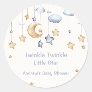 Blue Elegant Twinkle Twinkle Baby Dusche Runder Aufkleber