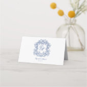 Blue Elegant Vintag Wappen Monogram Wedding Platzkarte (Rückseite)