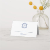 Blue Elegant Vintag Wappen Monogram Wedding Platzkarte (Vorderseite)
