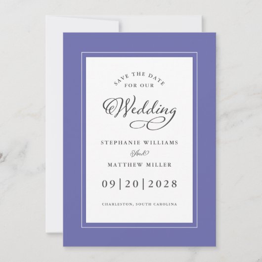 Blue Elegant Wedding Chic Script Border Save The Date (Vorderseite)