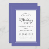 Blue Elegant Wedding Chic Script Border Save The Date (Vorne/Hinten)