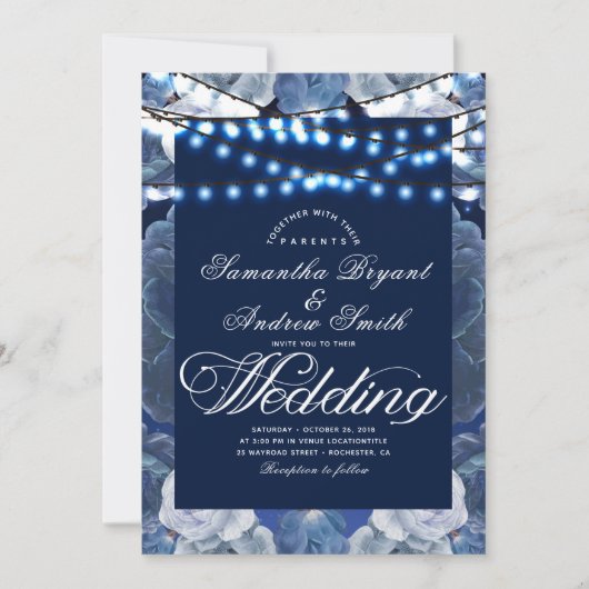 Blue Elegant Wedding Einladung (Vorderseite)