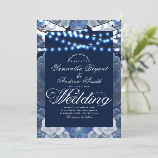 Blue Elegant Wedding Einladung (Stehend Vorderseite)