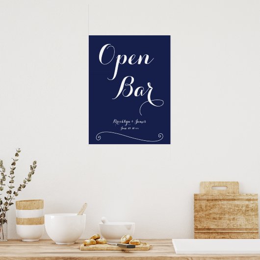 Blue Elegant Wedding Open Bar Sign 18x24 Poster (Küche)