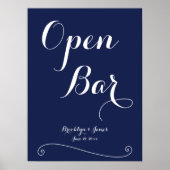 Blue Elegant Wedding Open Bar Sign 18x24 Poster (Vorne)