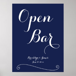 Blue Elegant Wedding Open Bar Sign 18x24 Poster