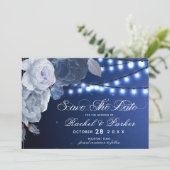 Blue Elegant Wedding Save The Date (Stehend Vorderseite)