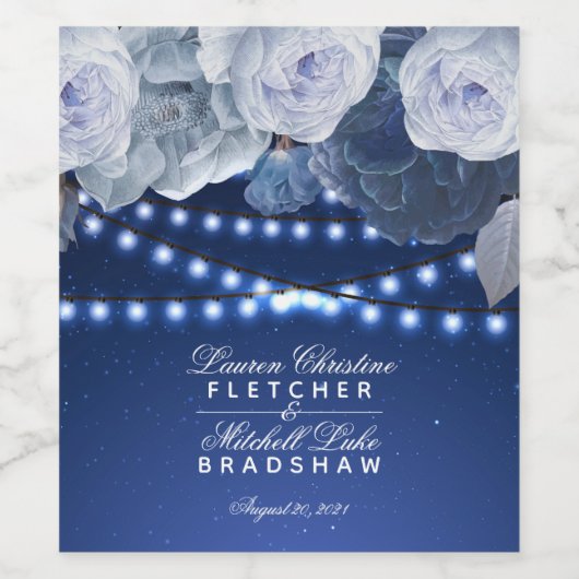 Blue Elegant Wedding Weinetikett (Einzelnes Label)