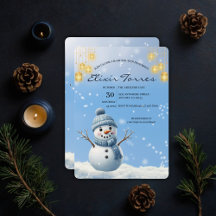 Blue Elegant Whimsical Winter Snowman Baby Dusche