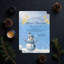 Blue Elegant Whimsical Winter Snowman Baby Dusche