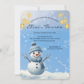 Blue Elegant Whimsical Winter Snowman Baby Dusche Einladung (Vorderseite)