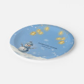 Blue Elegant Whimsical Winter Snowman Baby Dusche Pappteller (Schrägansicht)