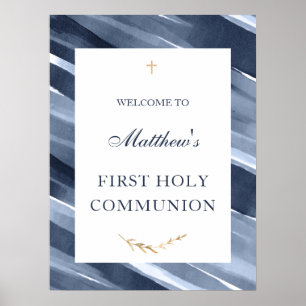 Blue Elegant Willkommenskommunion Taufe Bestätigun Poster
