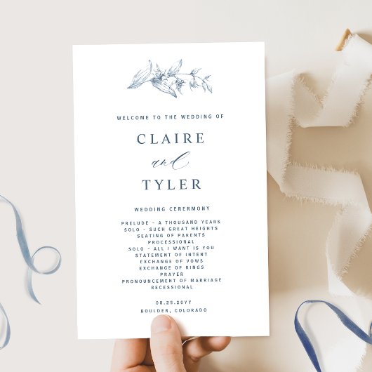 Blue Elegante and Simple Wedding Program