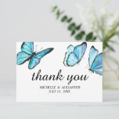Blue elegante Aquarellschmetterlinge Vielen Dank Einladung (Stehend Vorderseite)