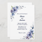 Blue Elegante Blume: Einladung zur Hochzeit (Vorne/Hinten)