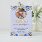 Blue Elegante Blume Foto Ehefrau Jubiläumskarte Dankeskarte (Stehend Vorderseite)