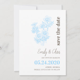 Blue elegante Blumenkarte Save the Date Card