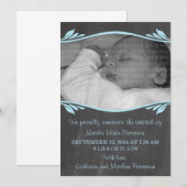 Blue Elegante Chalkboard Baby Ankündigung (Vorne/Hinten)