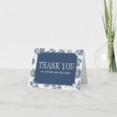 Blue Elegante Chinoiserie Hochzeit Dankeskarte (Vorderseite)