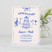 Blue Elegante Cocktail Champagne Wedding Party Einladung (Stehend Vorderseite)