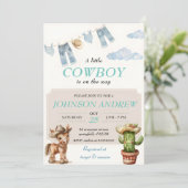Blue Elegante Cowboy Baby Dusche Einladung (Stehend Vorderseite)