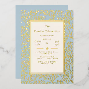Blue Elegante Double Celebration Geburtstag Folieneinladung