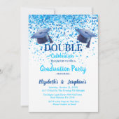 Blue Elegante Double Celebration Graduation Party Einladung (Vorderseite)
