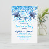 Blue Elegante Double Celebration Graduation Party Einladung (Stehend Vorderseite)
