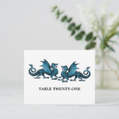 Blue Elegante Dragons Tischnummer Postkarte (Stehend Vorderseite)