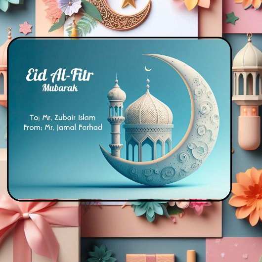 Blue Elegante Eid Al-Fitr Grußkarte Mitteilungskarte