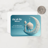 Blue Elegante Eid Al-Fitr Grußkarte Mitteilungskarte (Vorderseite/Rückseite Beispiel)