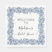 Blue Elegante Flora Chinoiserie Brautparty Serviette (Vorderseite)