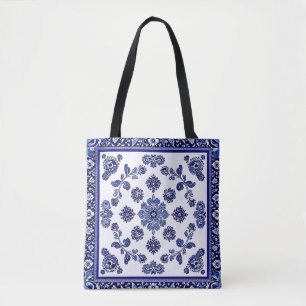 Blue Elegante Floral Tote Bag   Stilvoll und viels Tasche