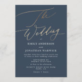 Blue Elegante Gold Die Hochzeit Einladung (Vorderseite)