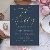 Blue Elegante Gold Die Hochzeit Folieneinladung