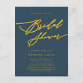 Blue Elegante Gold Script Minimalistisches Brautpa Einladungspostkarte (Vorderseite)